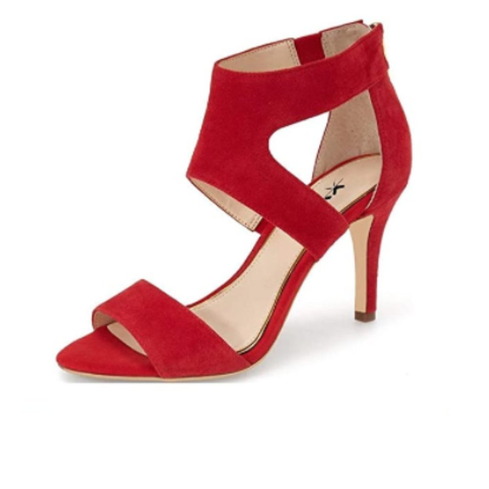 XYD Red Open Toe Strappy Mid Heel Sandal